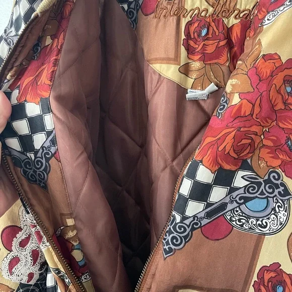 Vintage 90's FUDA International Floral Boho Abstract Silk Bomber Jacket Unisex L - Picture 7 of 12